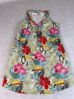 Tommy Bahama Dress Size S/P Hibiscus Toucan Linen Blend Sleeveless Shift Dress
